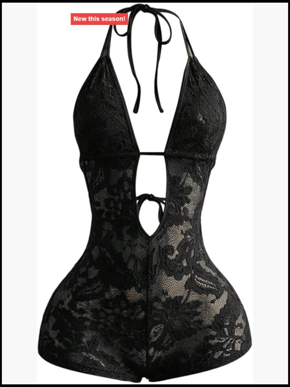 Sheer Lace Deep V Halter Romper Sleeveless Clubwear